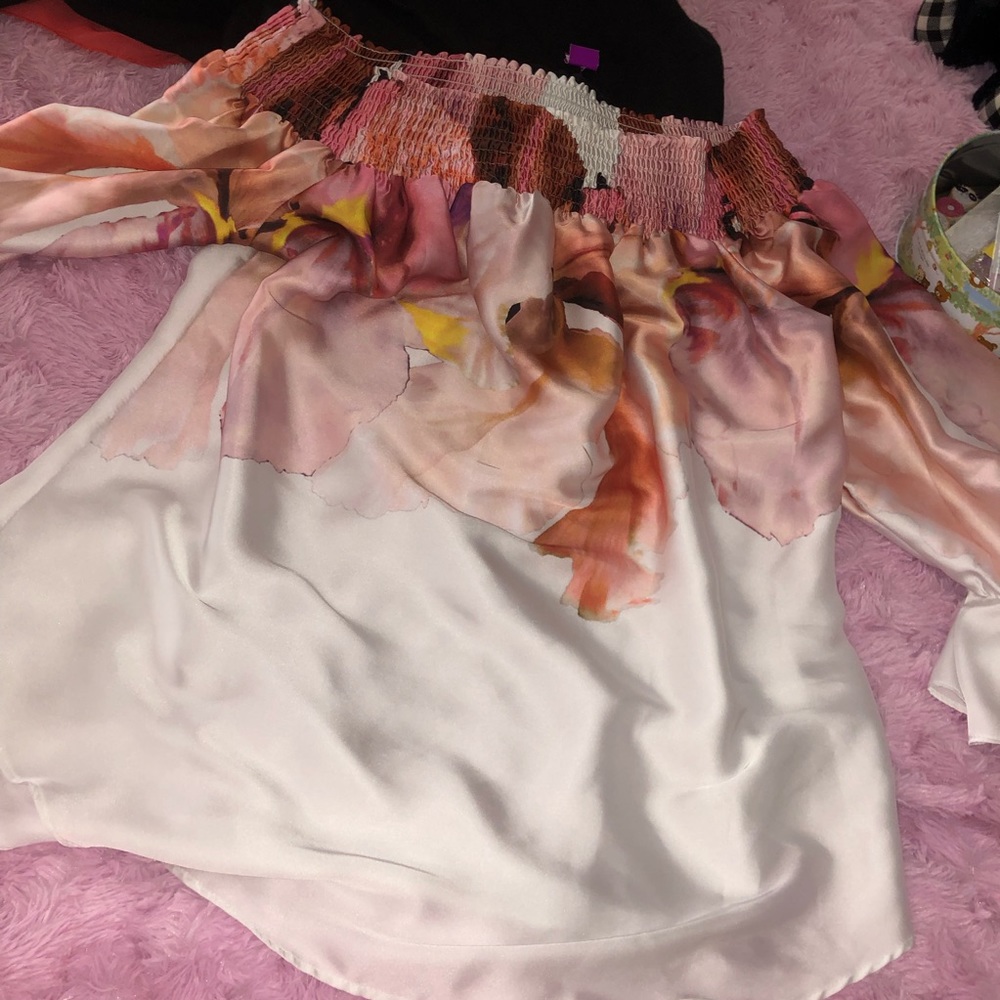 flowery and silk off the shoulder top